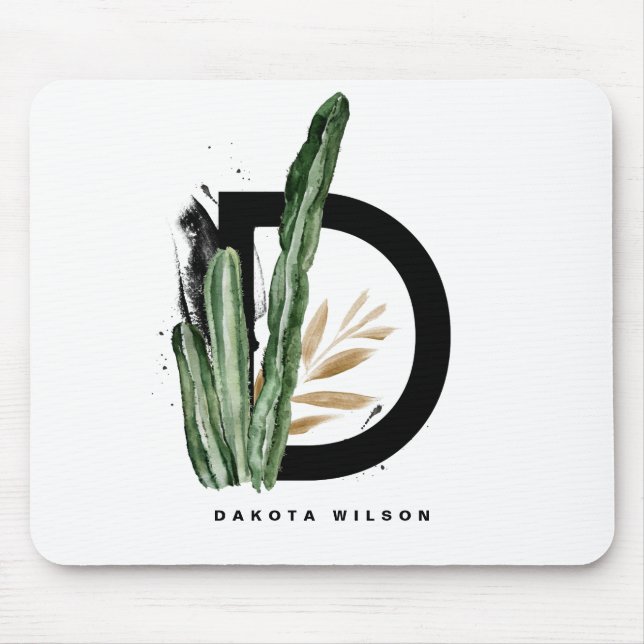 Letter D Monogram | Tropical Cactus Personalised Mouse Mat (Front)