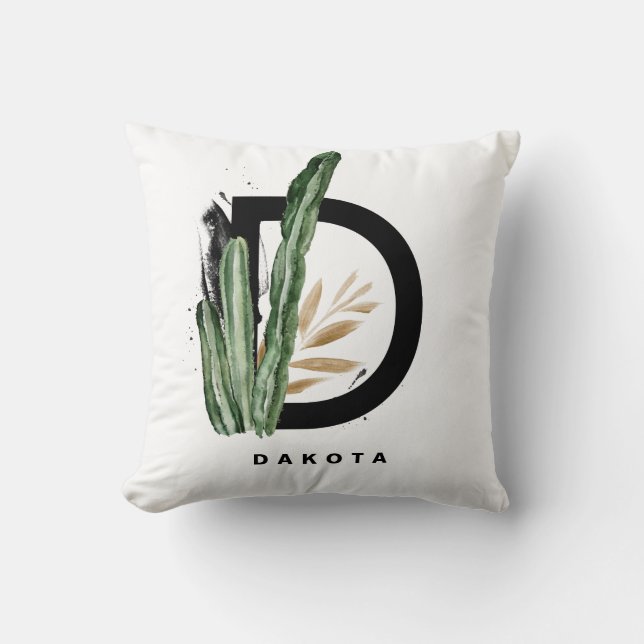 Letter D Monogram | Tropical Cactus Personalized Cushion (Front)