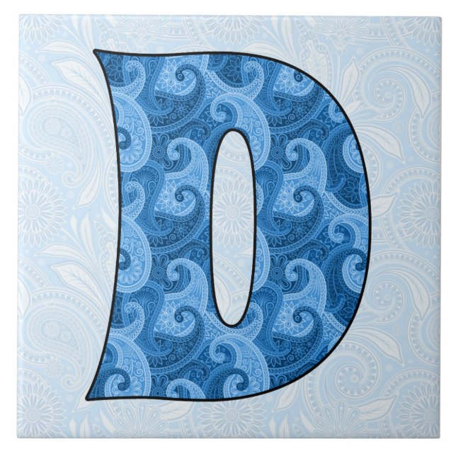 Letter D - Monogrammed Blue Paisley 6 inch Tile (Front)