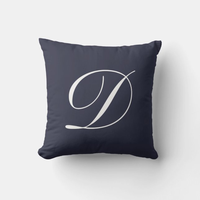 Letter D Navy Blue Monogram Pillow (Front)