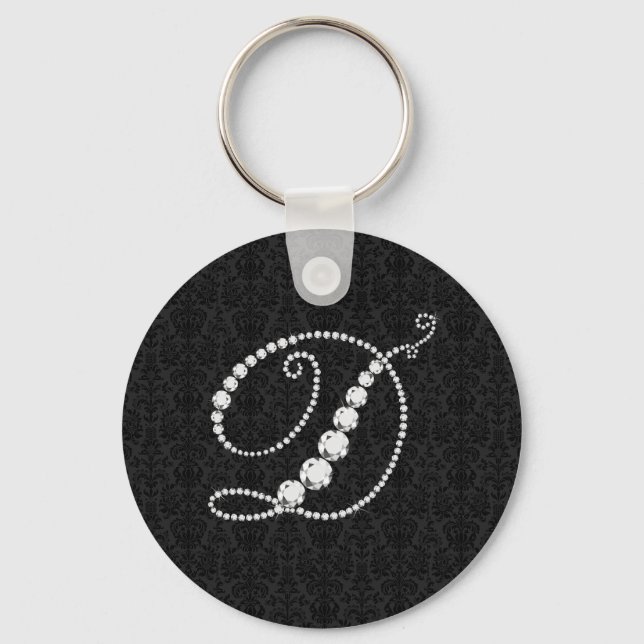 Letter D Sparkling Diamonds-Monogram Key Ring (Front)