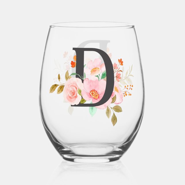 Letter D Stemless Wine Glass (Front)