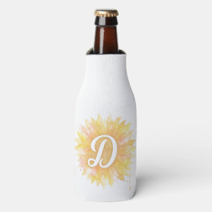 Letter D Sunflower First Name Monogram Initial Bottle Cooler