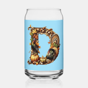 Letter D Thanksgiving style gift  Can Glass