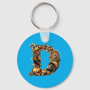 Letter D Thanksgiving style gift Key Ring