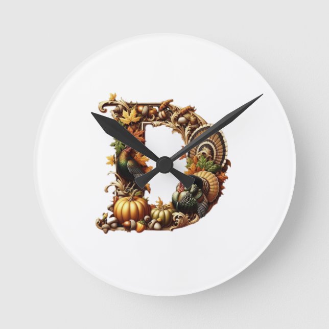 Letter D Thanksgiving style gift  Round Clock (Front)