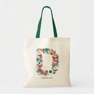 Letter D   Whimsical Floral Letter Monogram I Tote Bag