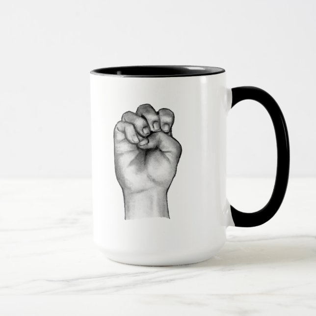 Letter E: American Sign Language: Pencil Drawing Mug (Right)