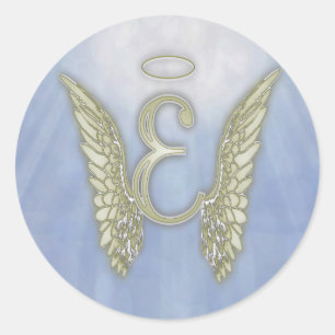 Letter E Angel Monogram Classic Round Sticker