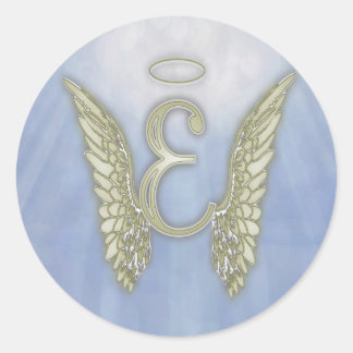 Letter E Angel Monogram Classic Round Sticker