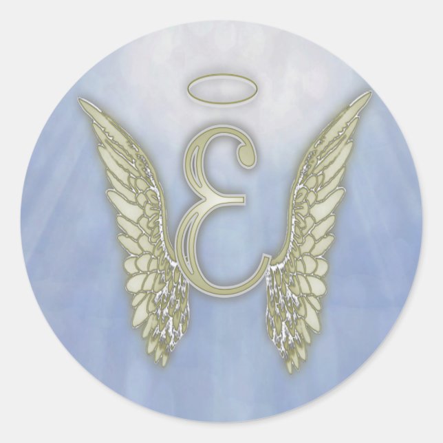 Letter E Angel Monogram Classic Round Sticker (Front)