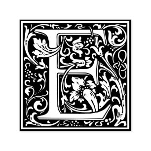 Letter E art nouveau black and white Tile Self-inking Stamp