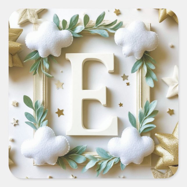 🌸 Letter E Baby Shower Name Design 🌸 Square Sticker (Front)
