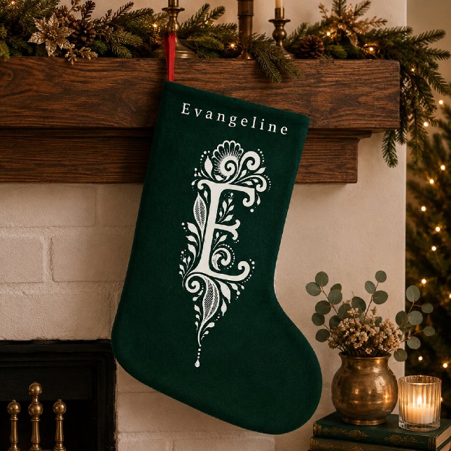 Letter E Botanical Monogram Personalised Stocking (Creator Uploaded)