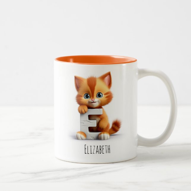 Letter E Cat Alphabet Monogram Coffee Mug (Right)