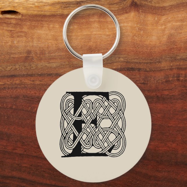 Letter E Celtic Knot Vintage Monogram Key Ring (Front)