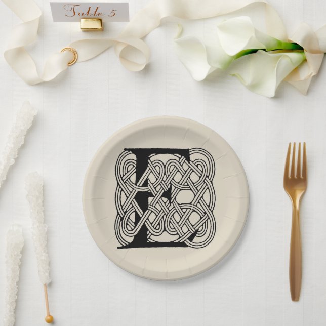 Letter E Celtic Knot Vintage Monogram Paper Plate (Wedding)