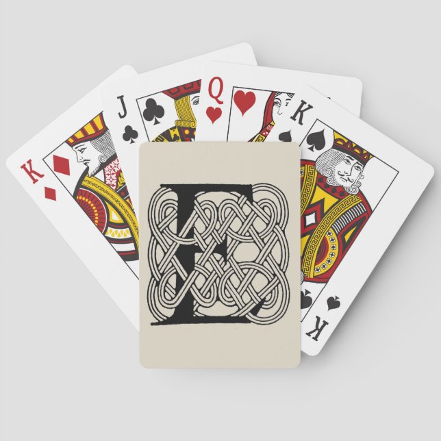 Letter E Celtic Knot Vintage Monogram Playing Cards (Back)