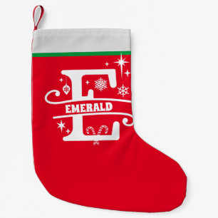 Letter E Christmas Monogram Initial Name Red White Small Christmas Stocking