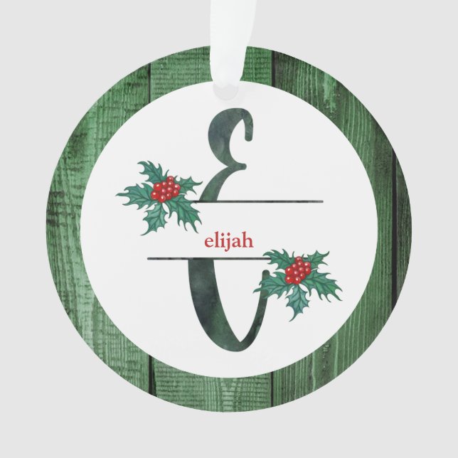 *~* Letter  E  Christmas PHOTO Rustic Wood AP44 Ornament (Front)