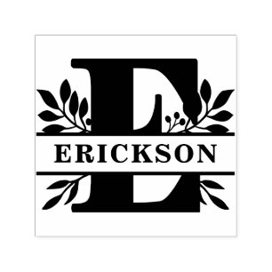 Letter E Classic Foliage Family Name Monogram Self-inking Stamp