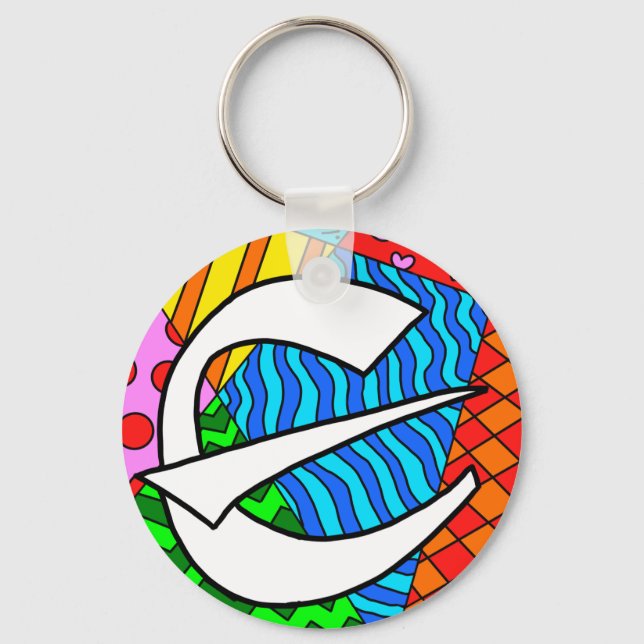 Letter E Colourful Doodles Key Ring (Front)