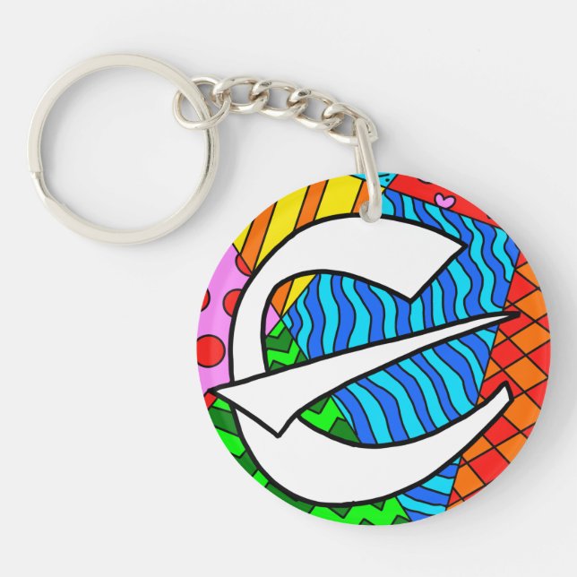 Letter E Colourful Doodles Key Ring (Front)