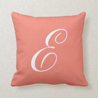 Letter E Coral Monogram Pillow
