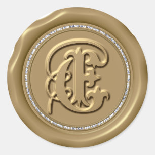 *~* Letter E Diamond Circle GOLD Wax Seal Stickers