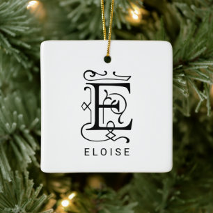 Letter E Elegant Monogram Christmas Ornament