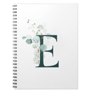 Letter E Eucalyptus and Gold Monogrammed  Notebook