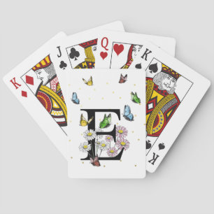 Letter E Floral Butterfly Monogram Initial Playing Cards