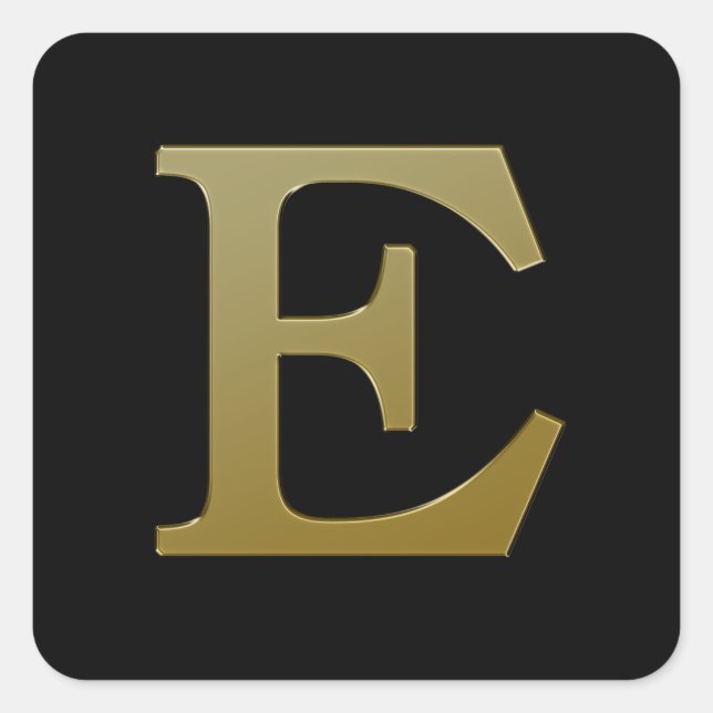 Letter E Gold Square Sticker (Front)
