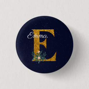 Letter E Golden monogram 3 Cm Round Badge