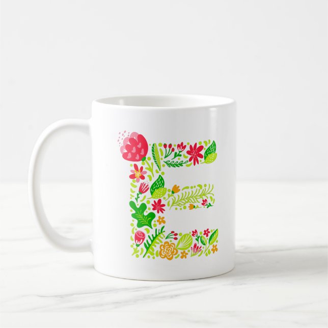 Letter E in Flowers Coffee Mug (Left)
