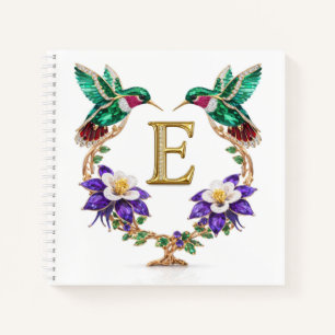 Letter E Jeweled Hummingbird Personalized Wedding  Notebook