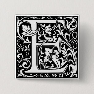 Letter E Mediaeval Monogram Art Nouveau 15 Cm Square Badge
