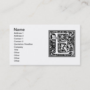 Letter E Mediaeval Monogram Art Nouveau Business Card