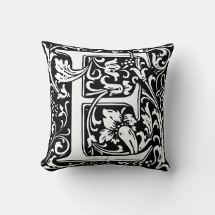 Letter E Mediaeval Monogram Art Nouveau Cushion