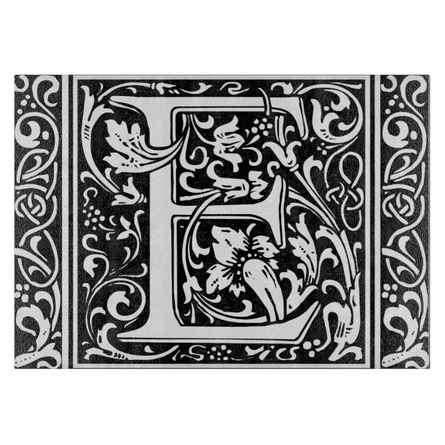 Letter E Mediaeval Monogram Art Nouveau Cutting Board (Front)