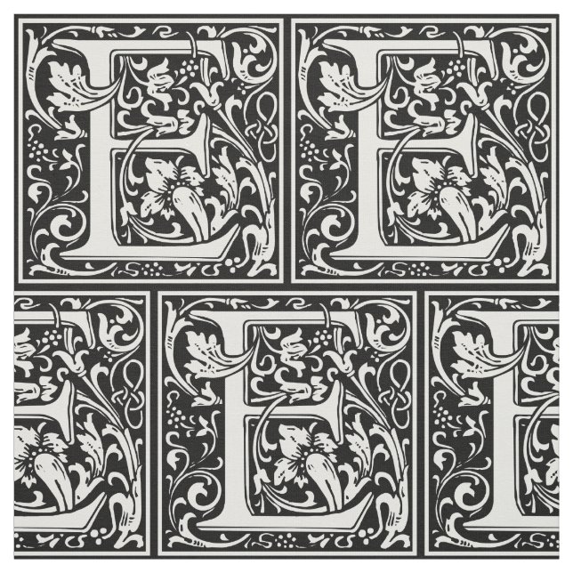 Letter E Mediaeval Monogram Art Nouveau Fabric (Swatch)
