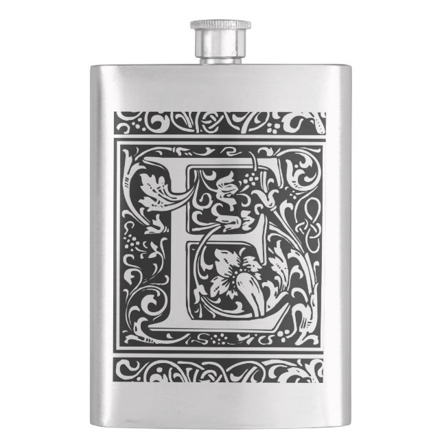 Letter E Mediaeval Monogram Art Nouveau Hip Flask (Front)