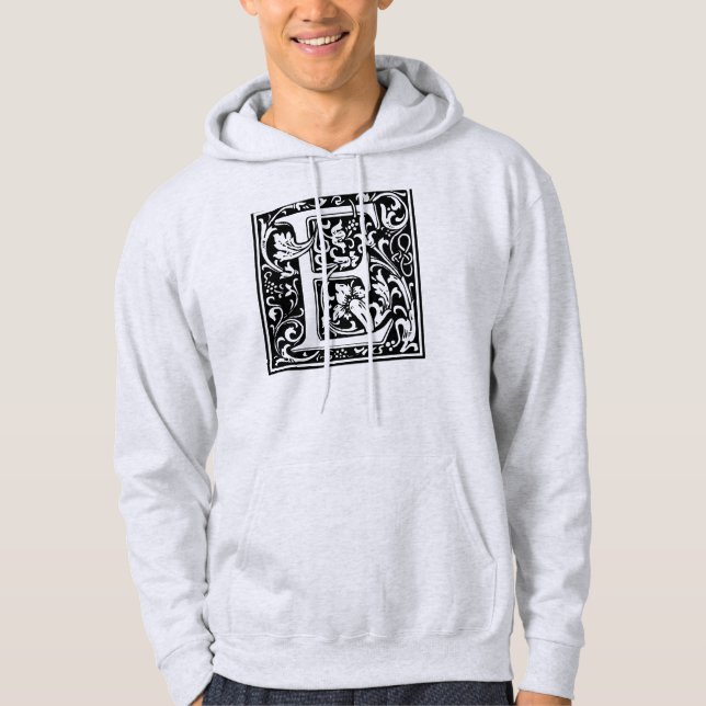 Letter E Mediaeval Monogram Art Nouveau Hoodie (Front)
