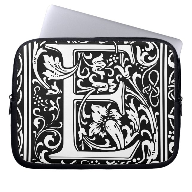 Letter E Mediaeval Monogram Art Nouveau Laptop Sleeve (Front)