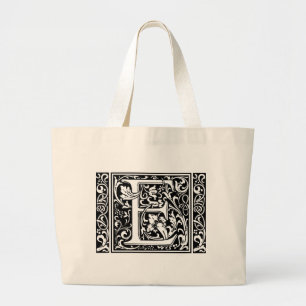 Letter E Mediaeval Monogram Art Nouveau Large Tote Bag