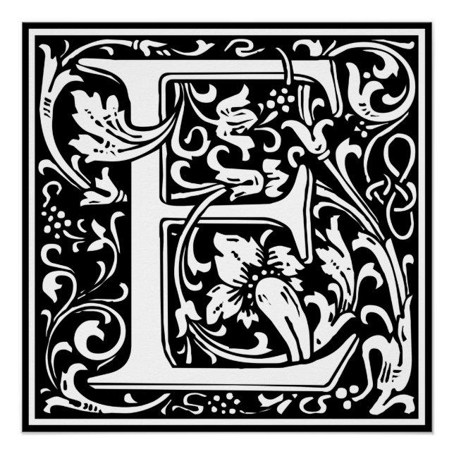 Letter E Mediaeval Monogram Art Nouveau Poster (Front)