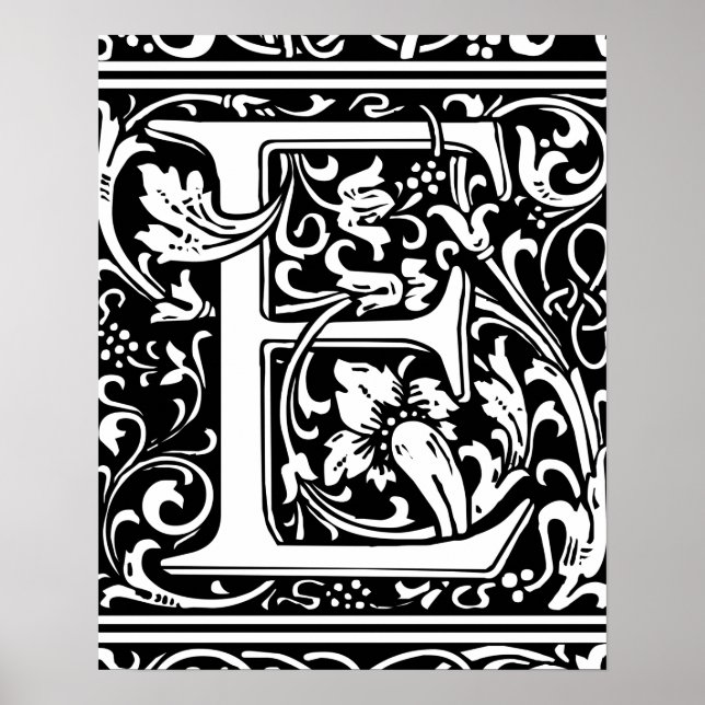 Letter E Mediaeval Monogram Art Nouveau Poster (Front)