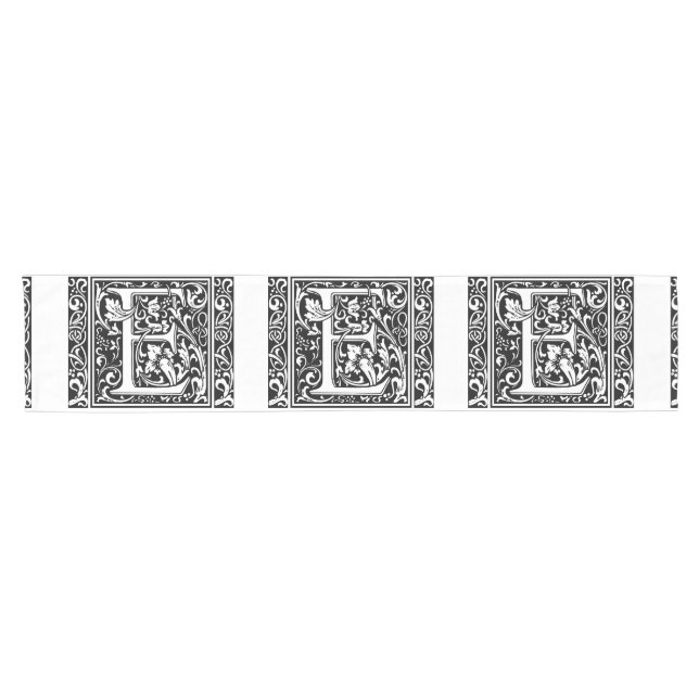 Letter E Mediaeval Monogram Art Nouveau Short Table Runner (Horizontal)