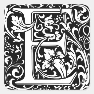 Letter E Mediaeval Monogram Art Nouveau Square Sticker