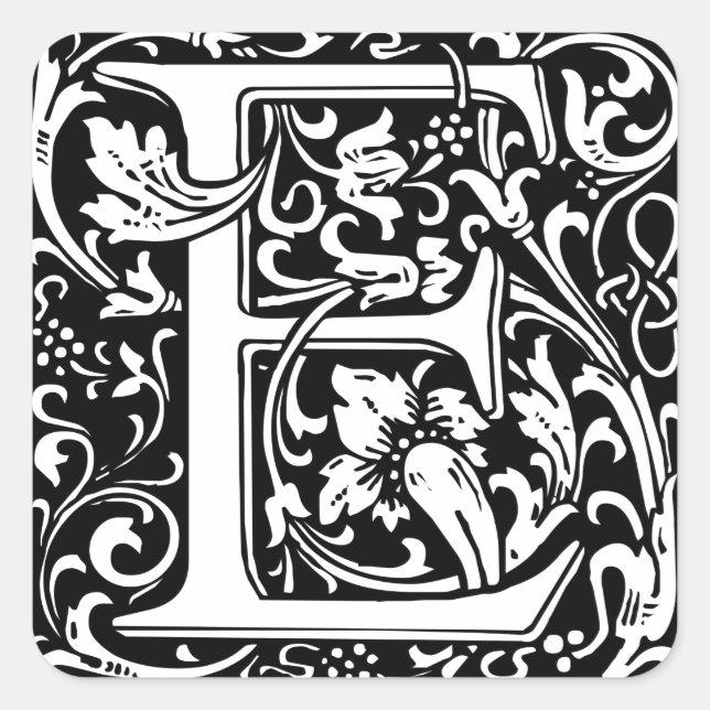 Letter E Mediaeval Monogram Art Nouveau Square Sticker (Front)